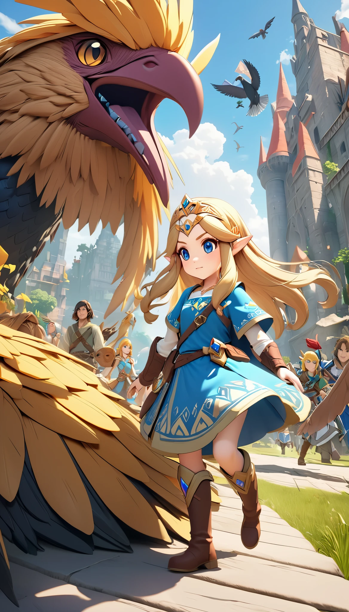the legend of zelda, Princess Zelda, Official Fan Art, First Grand Prize Winner,
BREAK Professional spray work, Detailed and intricate texture, Detailed and intricate brushwork, Detailed and clear depiction, Anatomically correct, Absurd aesthetics, BREAK Princess Zelda,
BREAK ((Abducted by a monster bird)), childhood,
BREAK New World Record, Guinness World Record Break, A legend that will be passed down forever,
Fantasy adventure RPG, Charming character, Full 3D CG,
Optimized Octa Rendering, Aesthetic posters that attract new players,