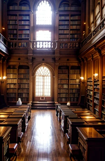 Very large room,(High ceilings:1.4)Wall-to-wall bookshelves,(Books scattered all over the place:1.2),dim,Candlelight,Old Library