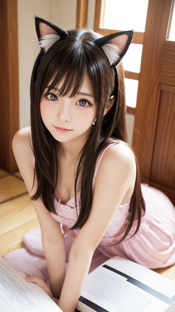 Cat ears cute, beautiful eyes, Japanese anime style, photo book style pose