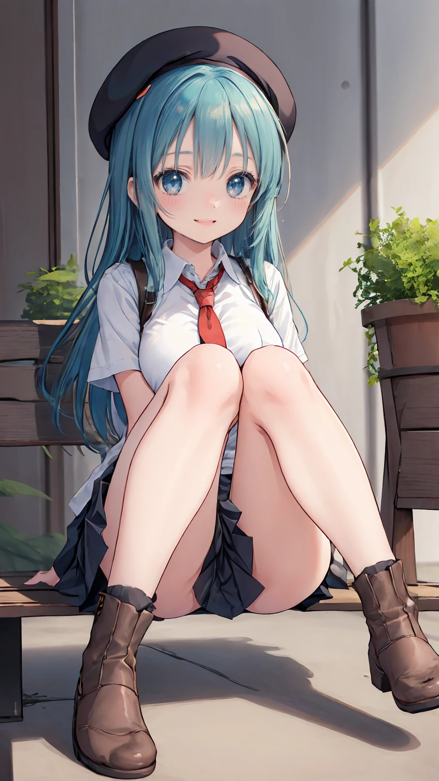 (masterpiece, highest quality), High resolution, Detailed_face:1.2, (cel_anime_style:1.2), Sharpness, 4K, BREAK 1girl, A woman taking a photo, happy smile, Panic face, upset, Open your mouth, Long Hair, Green Hair, Straight hair, Fine skin, Beautiful Hands, Beautiful fingers, Wearing a beret, tie, Short sleeve blouse, Pleated skirt, Thighs, Absolute area, Knee socks, hand between legs, Hot summer day, School, Schoolyard, Sitting on a bench, drink tropical juice, Natural light, Sharp focus, Hasselblad Photography, Cinema Lighting, whole body, BREAK depth of field, professional lighting, cinematic lighting, lamplight, perfect light, sharp focus, looking at another, looking_away, 5_finger, 4_finger,1_thumb, perfect anatomy, perfect arms, perfect hand, perfect fingers, perfect legs, perfect toes,