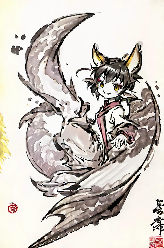 black hair, wince, longeyelashes, solid circle eyes, fake animal ears, light smile, ear blush, fang, ccurate, Surrealism, drop shadow, anaglyph, stereogram, tachi-e, pov, atmospheric perspective, 8k, super detail, best quality,full body,A sixteen year old girl, black, white, light yellow,with duck fins,duck,