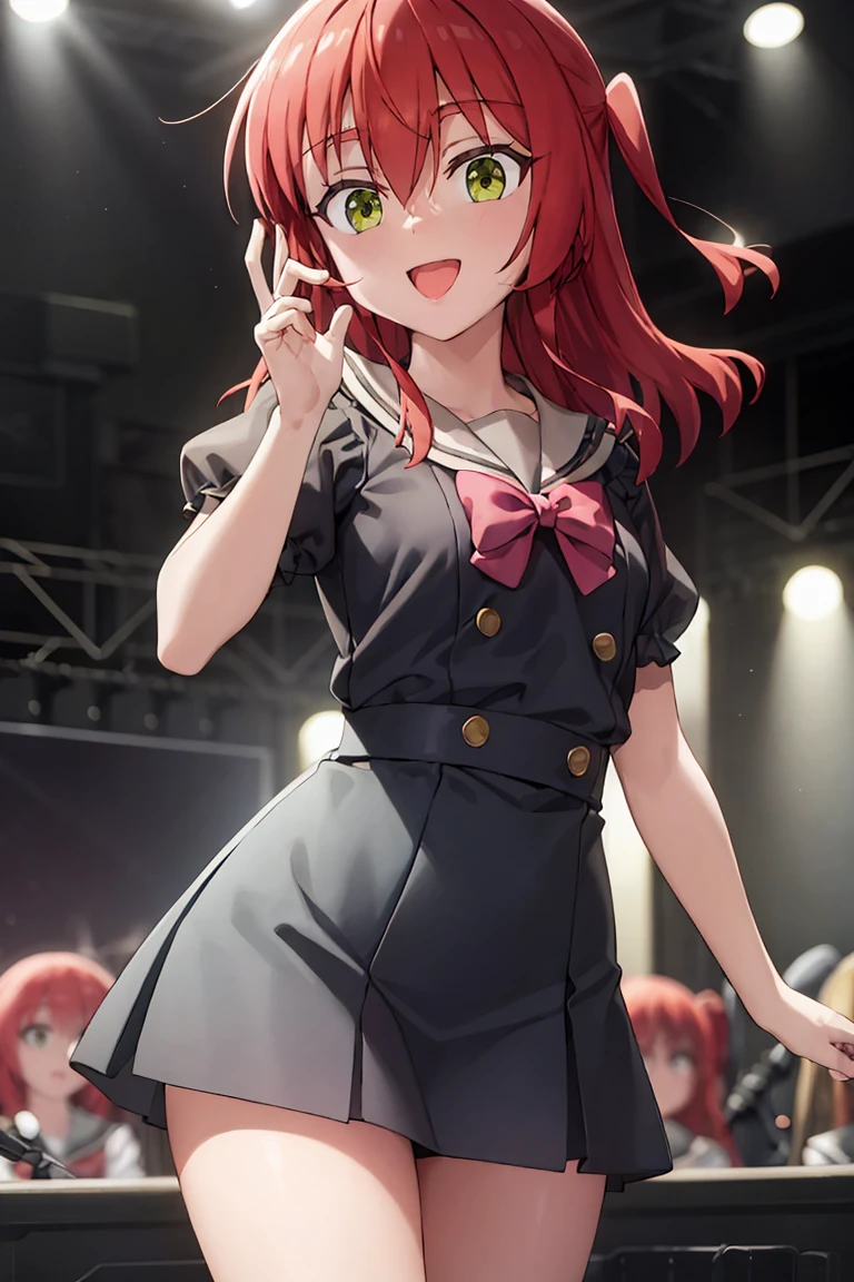 room, 1 Girl, Highest quality, Ultra-high resolution, Long Hair, Redhead, Green Eyes,Sailor suit、mini skirt, Looking at the audience, Small breasts, Are standing, throw, slim body, body, , smile, Open your mouth,
