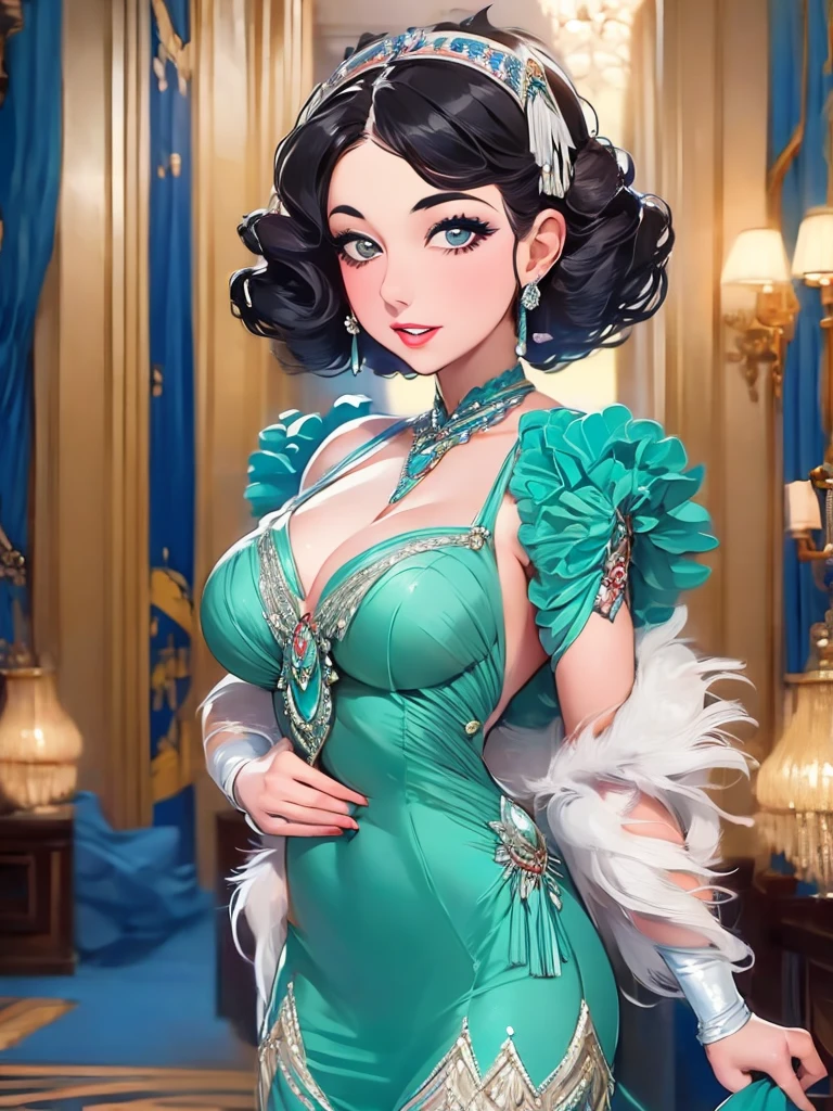 araffe woman in a flapper dress , a portrait inspired by Harrison Fisher, trending on cg society, art deco, 1920s vibes, wearing 1 9 2 0 s cloth hair, 1 9 2 0 s cloth style, 1 9 2 0 s style, 1920s style, wearing 1 9 2 0 s fashion