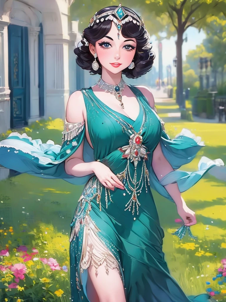 araffe woman in a flapper dress , a portrait inspired by Harrison Fisher, trending on cg society, art deco, 1920s vibes, wearing 1 9 2 0 s cloth hair, 1 9 2 0 s cloth style, 1 9 2 0 s style, 1920s style, wearing 1 9 2 0 s fashion