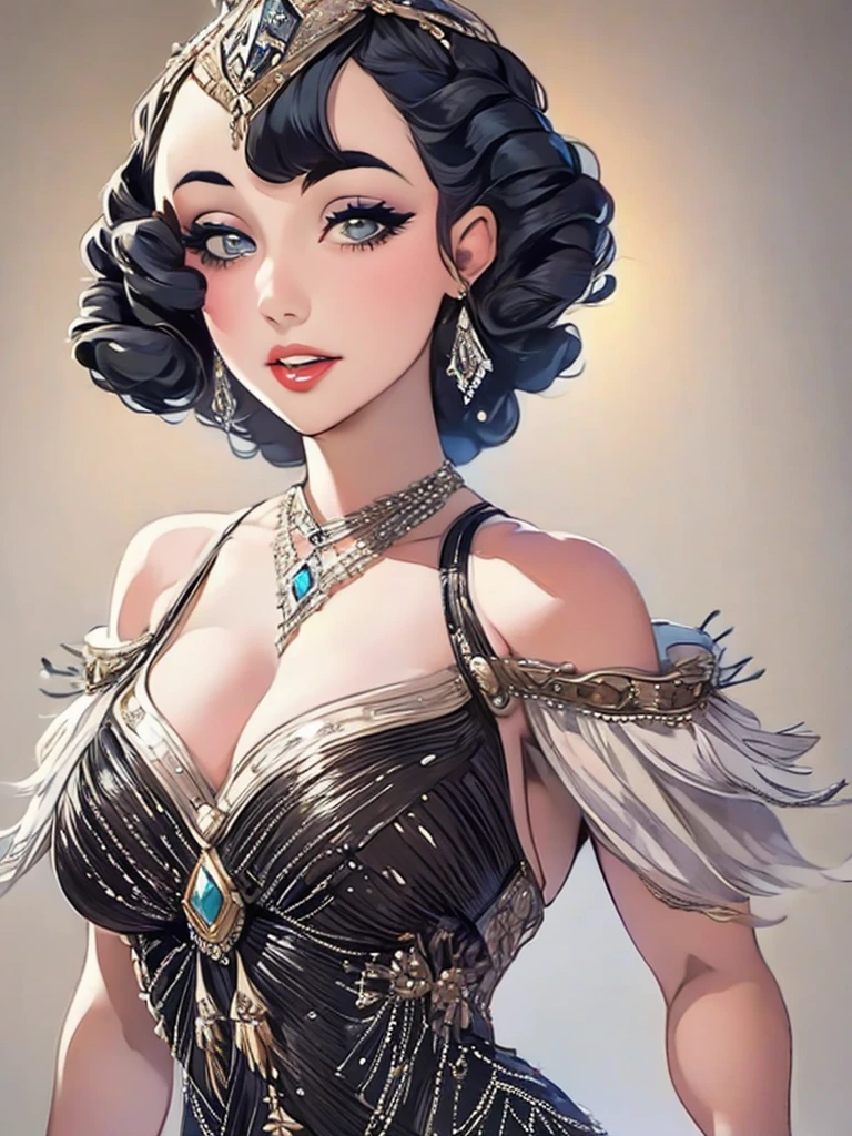 araffe woman in a flapper dress , a portrait inspired by Harrison Fisher, trending on cg society, art deco, 1920s vibes, wearing 1 9 2 0 s cloth hair, 1 9 2 0 s cloth style, 1 9 2 0 s style, 1920s style, wearing 1 9 2 0 s fashion