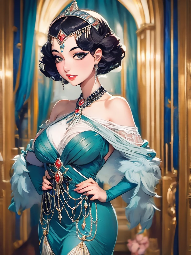 araffe woman in a flapper dress , a portrait inspired by Harrison Fisher, trending on cg society, art deco, 1920s vibes, wearing 1 9 2 0 s cloth hair, 1 9 2 0 s cloth style, 1 9 2 0 s style, 1920s style, wearing 1 9 2 0 s fashion