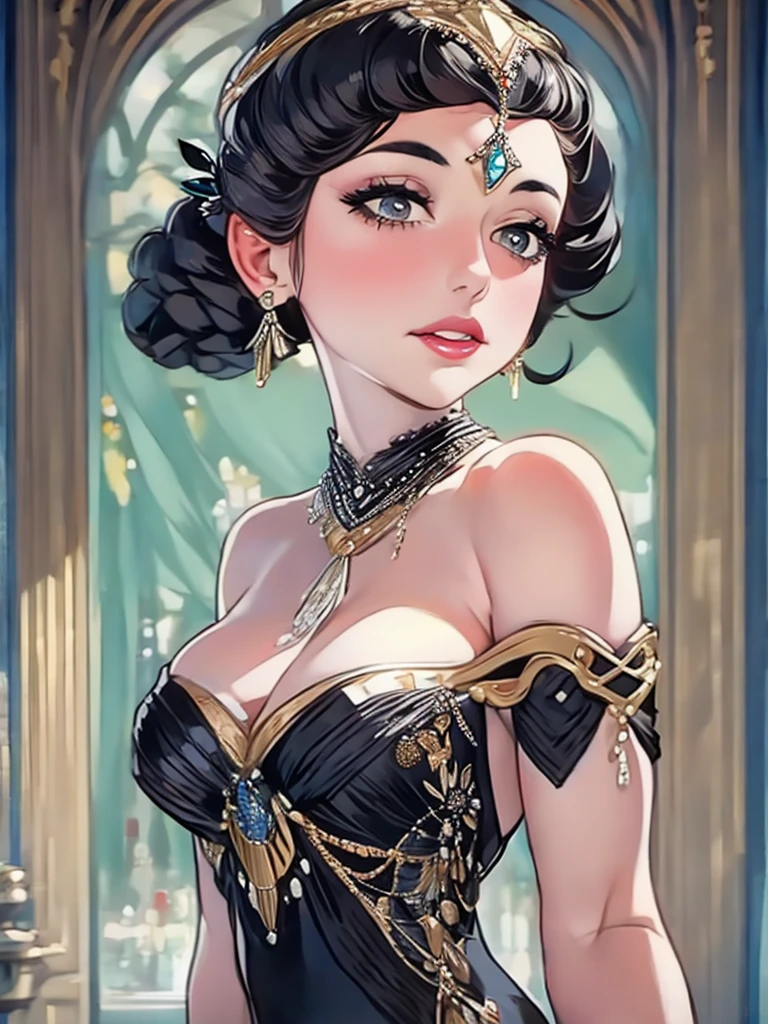 araffe woman in a flapper dress , a portrait inspired by Harrison Fisher, trending on cg society, art deco, 1920s vibes, wearing 1 9 2 0 s cloth hair, 1 9 2 0 s cloth style, 1 9 2 0 s style, 1920s style, wearing 1 9 2 0 s fashion