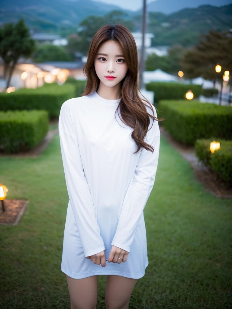 A beautiful girl wearing light clothing even though it's winter、、Full body image