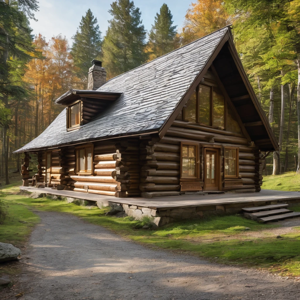arafed log cabin with a porch and a covered porch, cabin in the woods, log cabin, a brick cabin in the woods, wood cabin in distance, a long-shot from front, wide shot of a cabin interior, in a cabin, old cabin, cabin, frontal shot, cottage in the woods, nestled in a forest, front side view