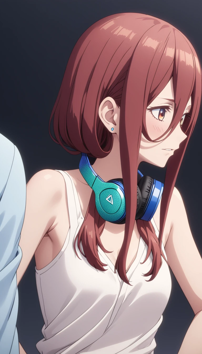 (Highest quality、Masterpiece、Very detailed、4K)、One Woman、17 years old、Brown Hair、short hair、(((Nakano Miku)))、headphone、chest、arm