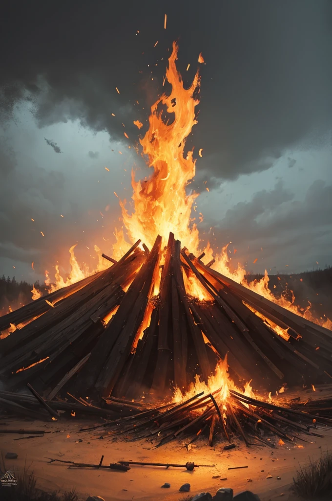 Artistic painting of a very strong bonfire