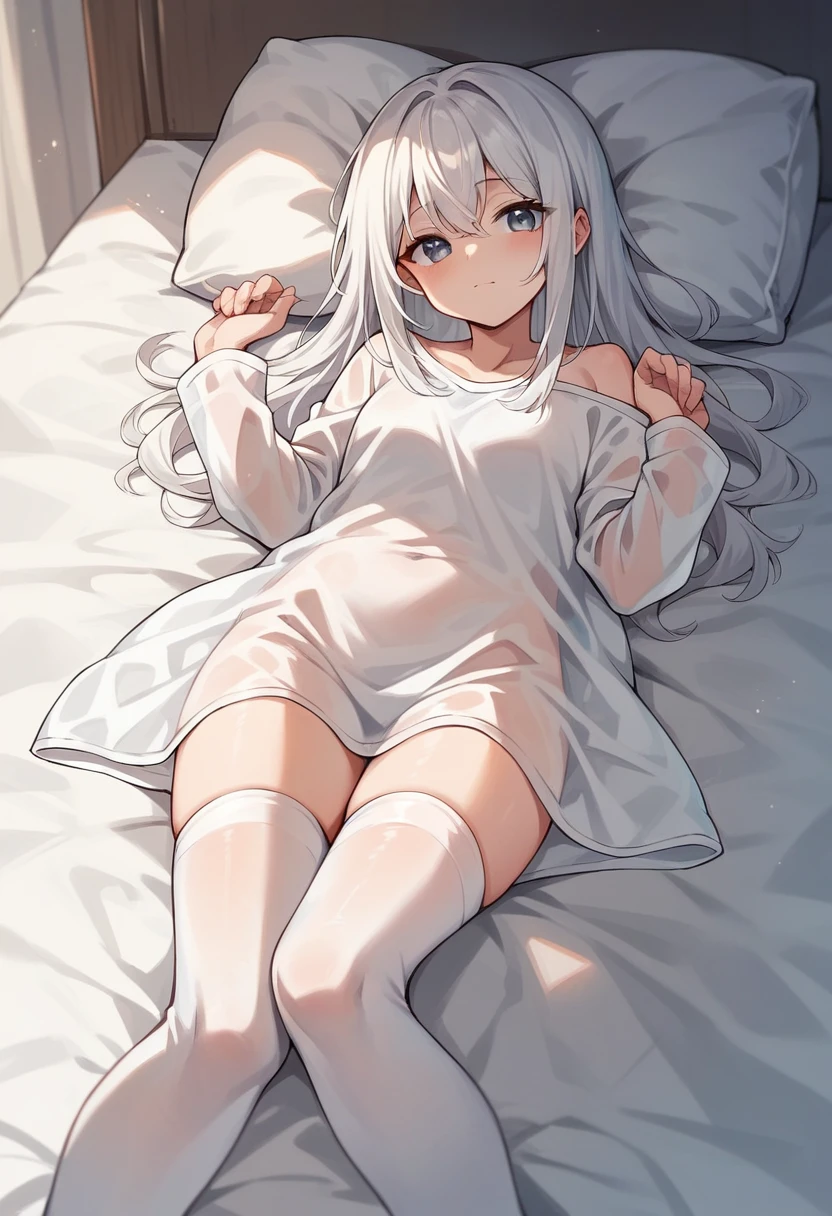 Girl white transparent stockings transparent pajamas legs white hair cute lying