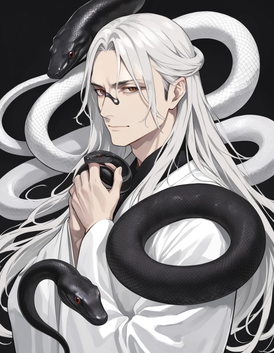 Long hair man,White snake and black snake coiled around
