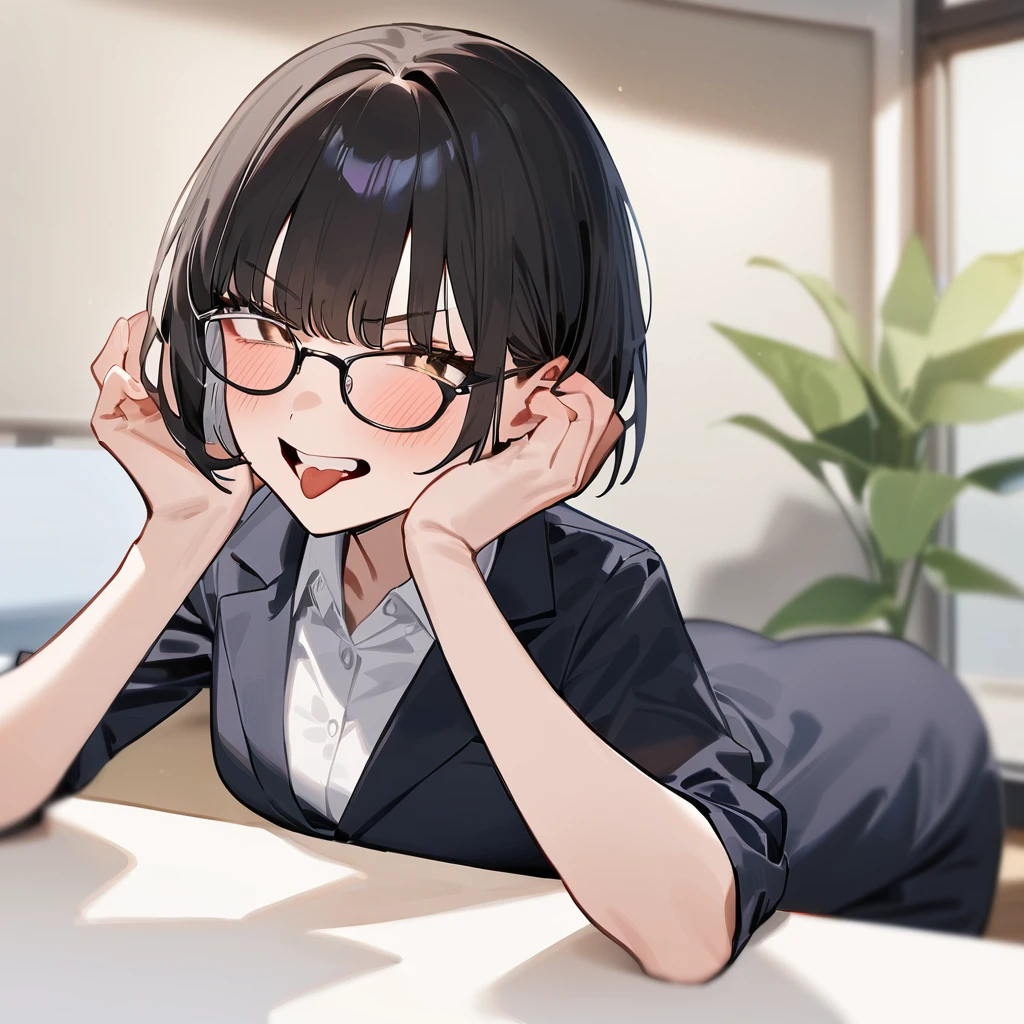 masterpiece, Highest quality, so beautiful, Absurd,
One girl, alone, Black Hair, Bobcut,
Thermont 16A, Glasses,
Collared shirt, Happy, A cunning expression、angry, Sticking out tongue、View your viewers, Glassesの調整, The background is a park、whole body
