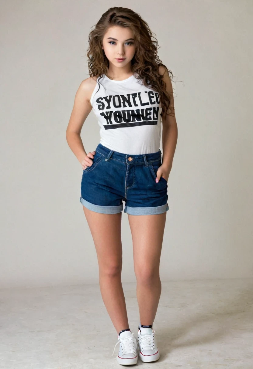 Realistic sexy young teen outfit looking at camera full shot
