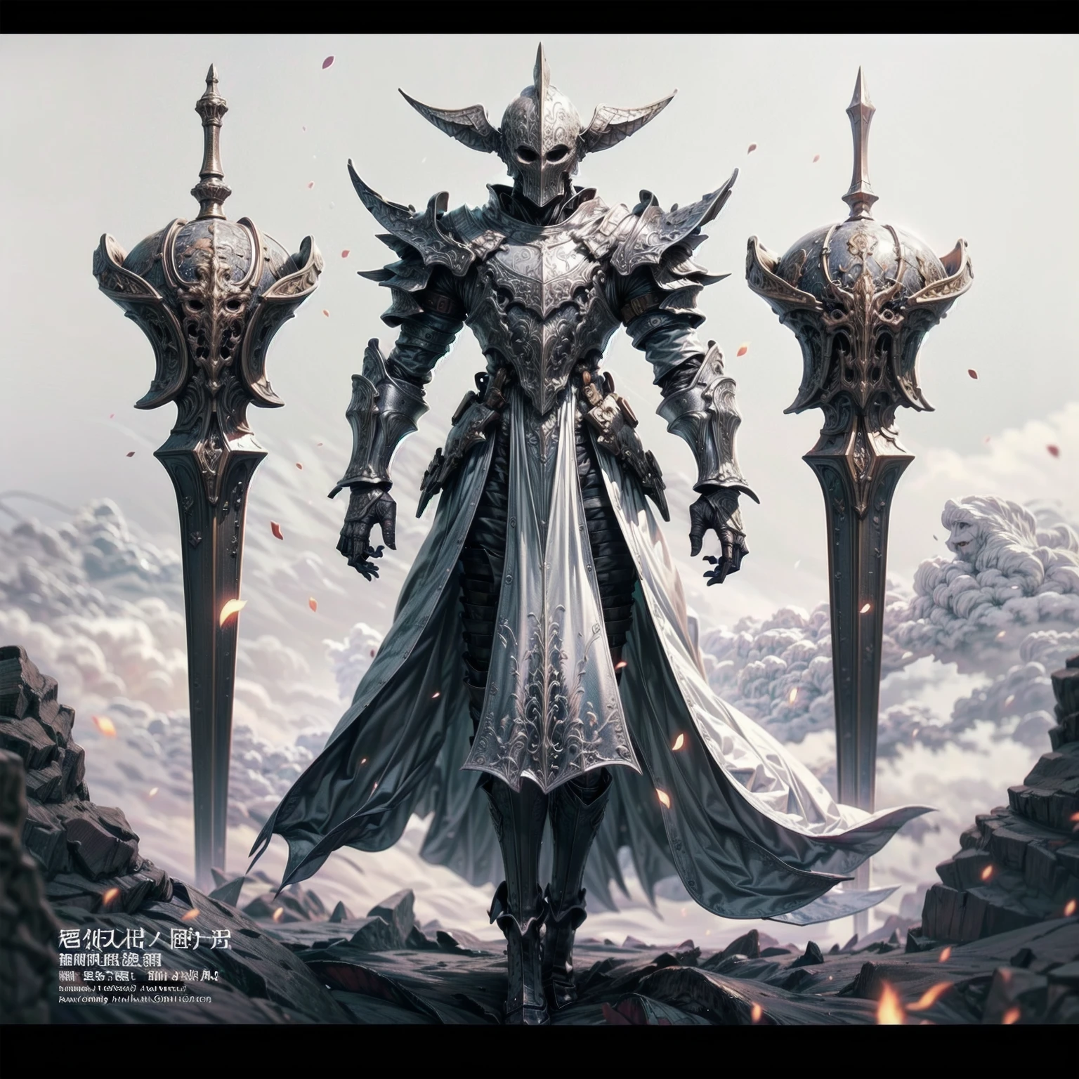 持剑的黑暗knight, standing in front of the full moon, Dark Souls Art style, 黑暗之魂knight, Dark Souls Concept, Dark Souls Art, Dark Souls style, Similar to Dark Souls 3, knight, 黑暗之魂knight, Dark fantasy art, Dark Lord Sauron, Inspired by Dark Souls, Dark Souls 3 Theme, Darth Vader。(Rolling clouds and colorful flowers), (Forest Firefly Fantasy Japanese Mushroom House), (midnight), (irregular), (mystery), (ridiculous), Dreamy, vector,。Bold graphic illustrations, author：Alejandro Bourdicio, Amazing anime style, In a chillingly captivating composition, The sinister wizard exudes an otherworldly aura, surrounded by ethereal energy and apparitions in a light painting photograph. Central Figure, Wearing tattered black robes, Exudes twisted elegance. His face was pale, Haggard face sunken, The sharp eyes seemed to flash a strange light, Spectrum Light. long, Skeleton fingers sticking out from his cloak, As if reaching the limit. picture, Accurate capture, Display intricate details and vivid colors, Enhanced supernatural presence. The rich tones and textures convey the masterful sense of the artist who created this unforgettable visual masterpiece.,  Dim Light, nightmare, starry night, Ink Art, Bokeh, photo, 8K, Shot with a Canon 1DX camera, 50 mm f/2.8 Lenses, Raw