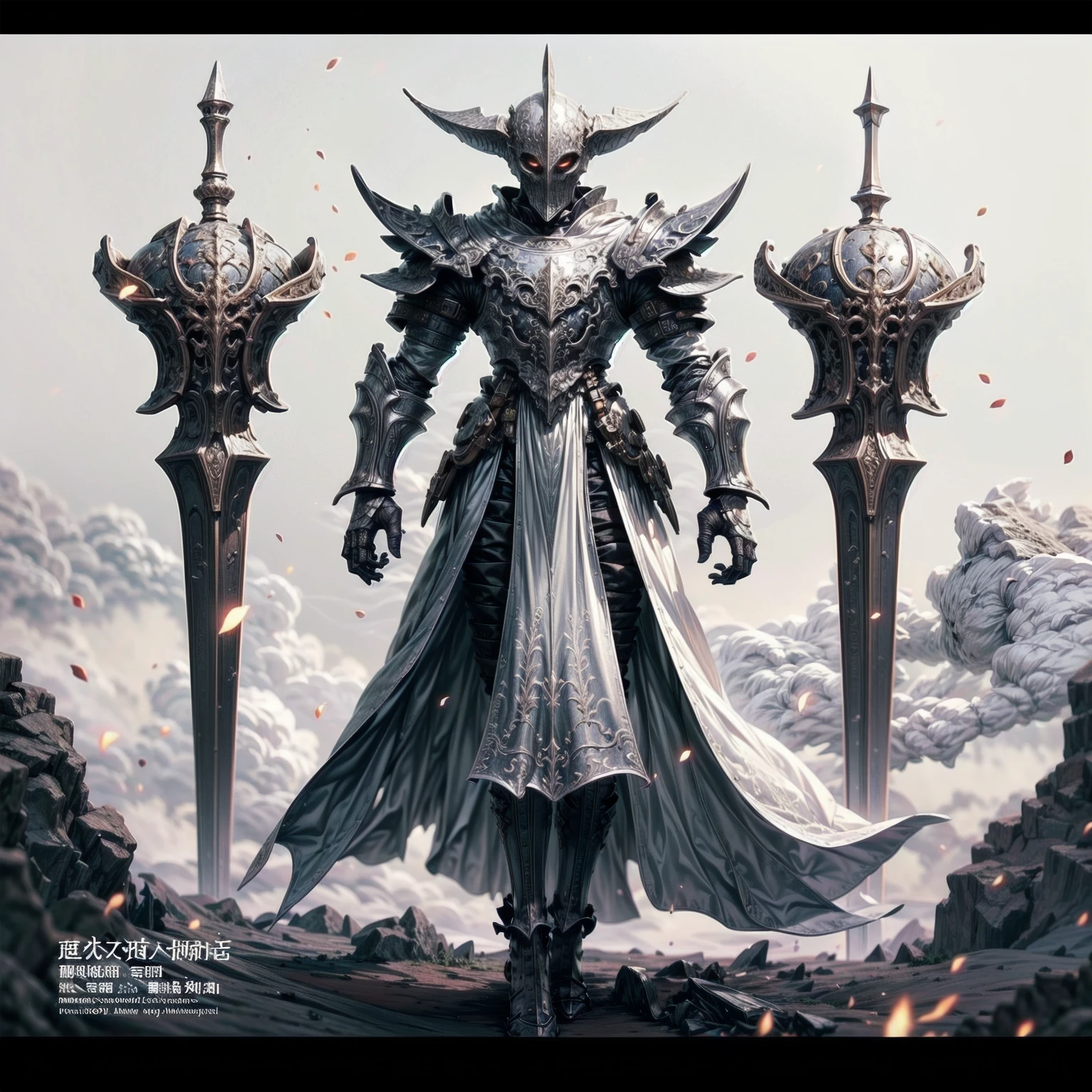 持剑的黑暗knight, standing in front of the full moon, Dark Souls Art style, 黑暗之魂knight, Dark Souls Concept, Dark Souls Art, Dark Souls style, Similar to Dark Souls 3, knight, 黑暗之魂knight, Dark fantasy art, Dark Lord Sauron, Inspired by Dark Souls, Dark Souls 3 Theme, Darth Vader。(Rolling clouds and colorful flowers), (Forest Firefly Fantasy Japanese Mushroom House), (midnight), (irregular), (mystery), (ridiculous), Dreamy, vector,。Bold graphic illustrations, author：Alejandro Bourdicio, Amazing anime style, In a chillingly captivating composition, The sinister wizard exudes an otherworldly aura, surrounded by ethereal energy and apparitions in a light painting photograph. Central Figure, Wearing tattered black robes, Exudes twisted elegance. His face was pale, Haggard face sunken, The sharp eyes seemed to flash a strange light, Spectrum Light. long, Skeleton fingers sticking out from his cloak, As if reaching the limit. picture, Accurate capture, Display intricate details and vivid colors, Enhanced supernatural presence. The rich tones and textures convey the masterful sense of the artist who created this unforgettable visual masterpiece.,  Dim Light, nightmare, starry night, Ink Art, Bokeh, photo, 8K, Shot with a Canon 1DX camera, 50 mm f/2.8 Lenses, Raw