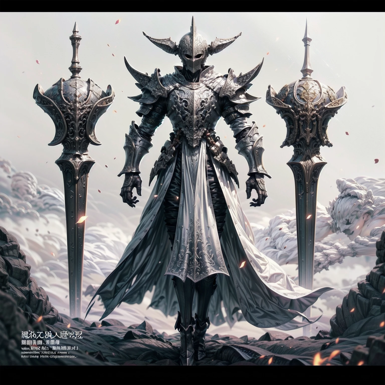 持剑的黑暗knight, standing in front of the full moon, Dark Souls Art style, 黑暗之魂knight, Dark Souls Concept, Dark Souls Art, Dark Souls style, Similar to Dark Souls 3, knight, 黑暗之魂knight, Dark fantasy art, Dark Lord Sauron, Inspired by Dark Souls, Dark Souls 3 Theme, Darth Vader。(Rolling clouds and colorful flowers), (Forest Firefly Fantasy Japanese Mushroom House), (midnight), (irregular), (mystery), (ridiculous), Dreamy, vector,。Bold graphic illustrations, author：Alejandro Bourdicio, Amazing anime style, In a chillingly captivating composition, The sinister wizard exudes an otherworldly aura, surrounded by ethereal energy and apparitions in a light painting photograph. Central Figure, Wearing tattered black robes, Exudes twisted elegance. His face was pale, Haggard face sunken, The sharp eyes seemed to flash a strange light, Spectrum Light. long, Skeleton fingers sticking out from his cloak, As if reaching the limit. picture, Accurate capture, Display intricate details and vivid colors, Enhanced supernatural presence. The rich tones and textures convey the masterful sense of the artist who created this unforgettable visual masterpiece.,  Dim Light, nightmare, starry night, Ink Art, Bokeh, photo, 8K, Shot with a Canon 1DX camera, 50 mm f/2.8 Lenses, Raw