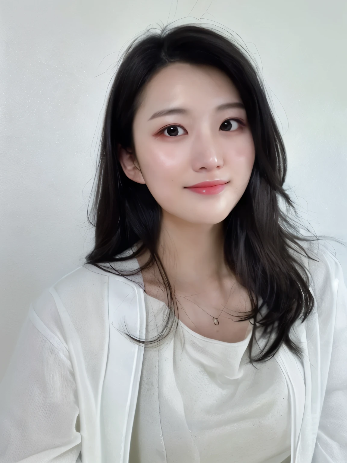 Best Quality, 8k, Masterpiece, (Portrait: 1.3), (photo realistic:1.4), (hyper realistic:1.4), Sharp Focus, looking at viewer, (smoother lighting:1.1), (increase cinematic lighting quality:0.9), realistic lighting, backlighting, light on face, ray trace, (brightening light:1.2), (Increase quality:1.4), sharp detail, (best quality real texture skin:1.4), finely detailed eyes, black_eyes, finely detailed face, 25 year old Korean woman