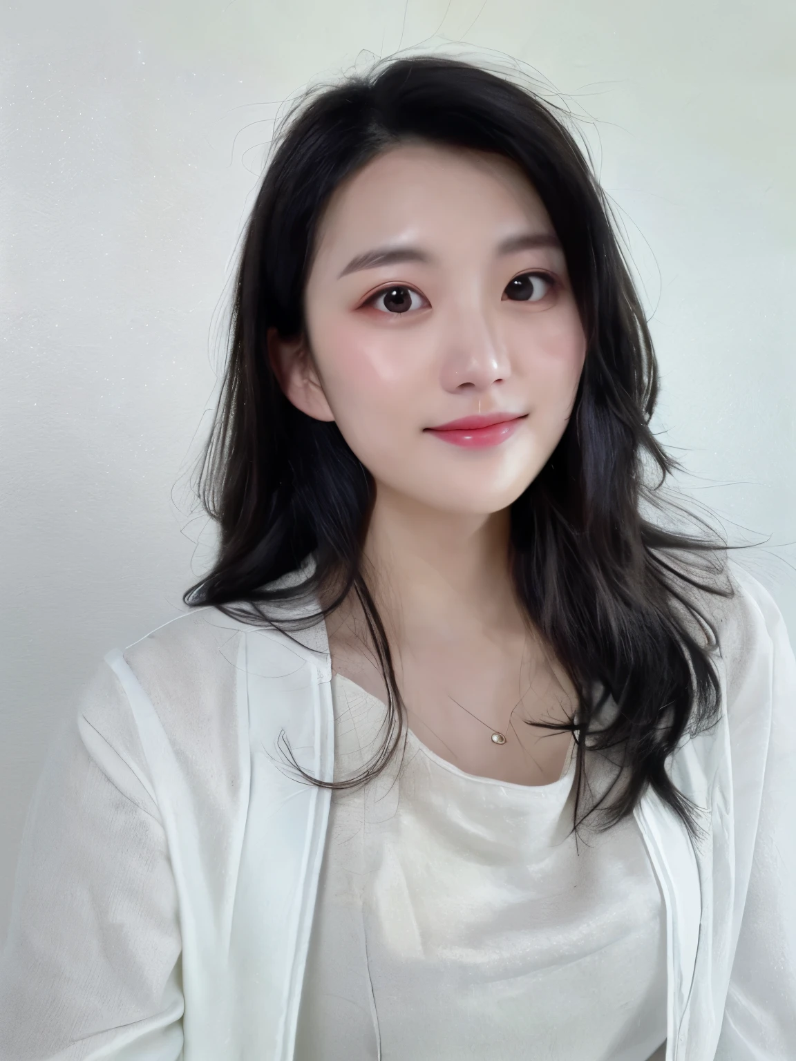Best Quality, 8k, Masterpiece, (Portrait: 1.3), (photo realistic:1.4), (hyper realistic:1.4), Sharp Focus, looking at viewer, (smoother lighting:1.1), (increase cinematic lighting quality:0.9), realistic lighting, backlighting, light on face, ray trace, (brightening light:1.2), (Increase quality:1.4), sharp detail, (best quality real texture skin:1.4), finely detailed eyes, black_eyes, finely detailed face, 25 year old Korean woman