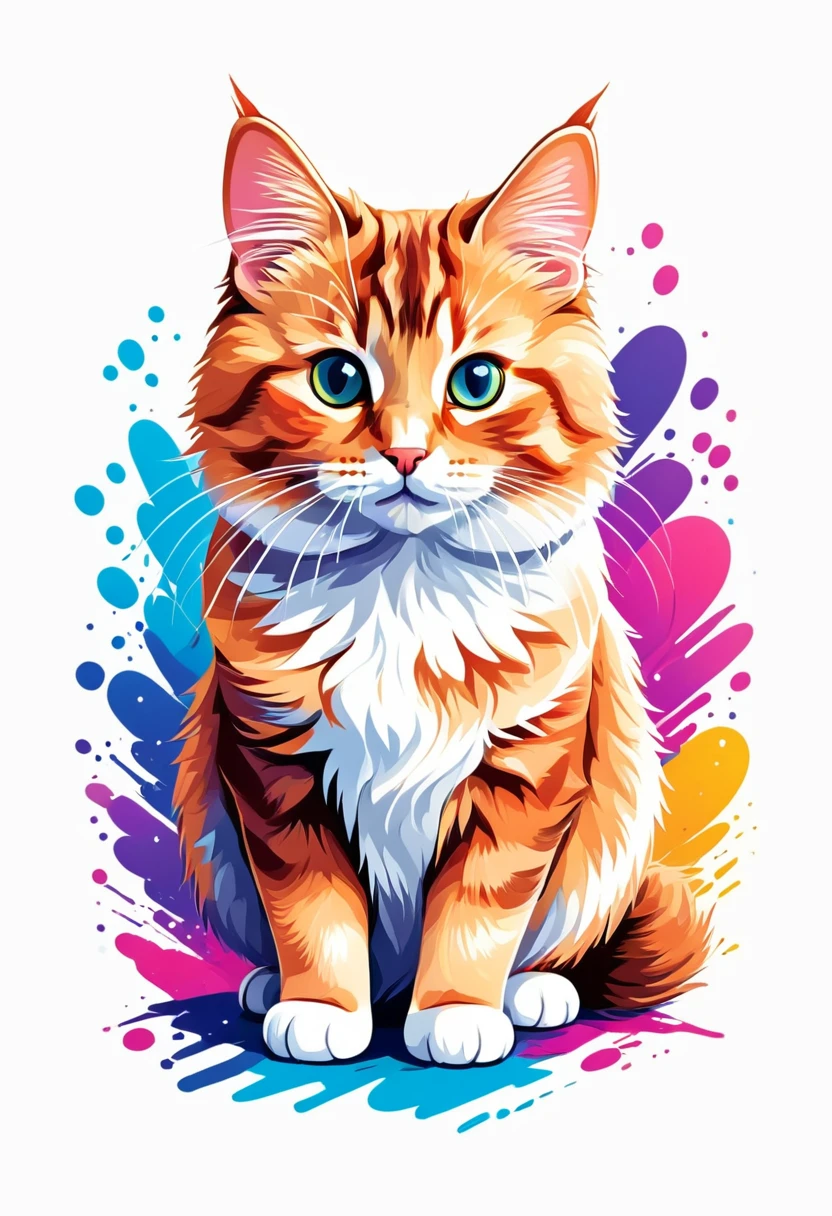 A t-shirt with graphic design art, flat illustration of a cute Kurilian Bobtail cat, colorful tones, highly detailed cleanliness, imagem vectorial, photorealistic masterpiece, professional photograpy, plain white background, isometric, Vibrant, vector