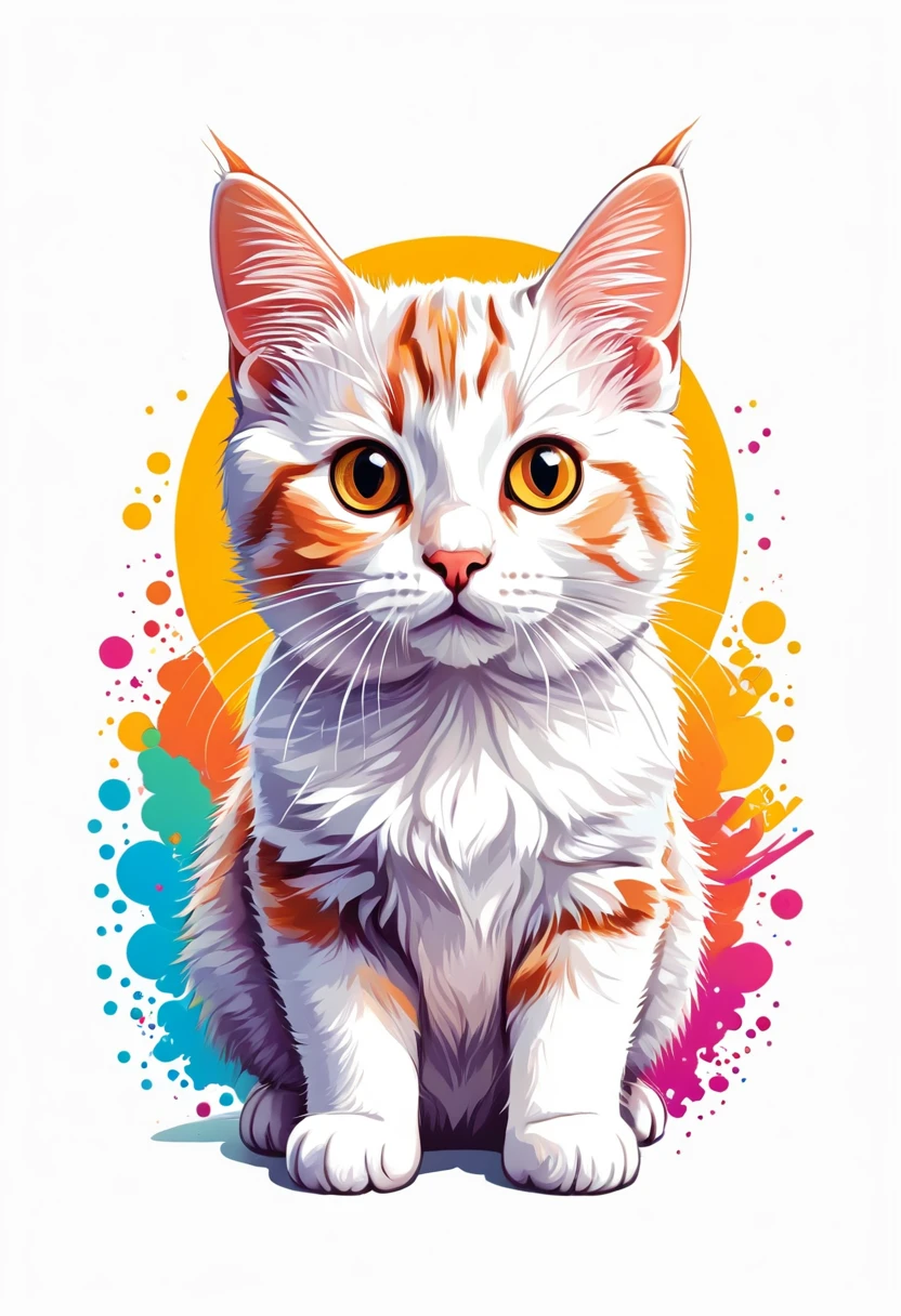 A t-shirt with graphic design art, flat illustration of a cute Kurilian Bobtail cat, colorful tones, highly detailed cleanliness, imagem vectorial, photorealistic masterpiece, professional photograpy, plain white background, isometric, Vibrant, vector