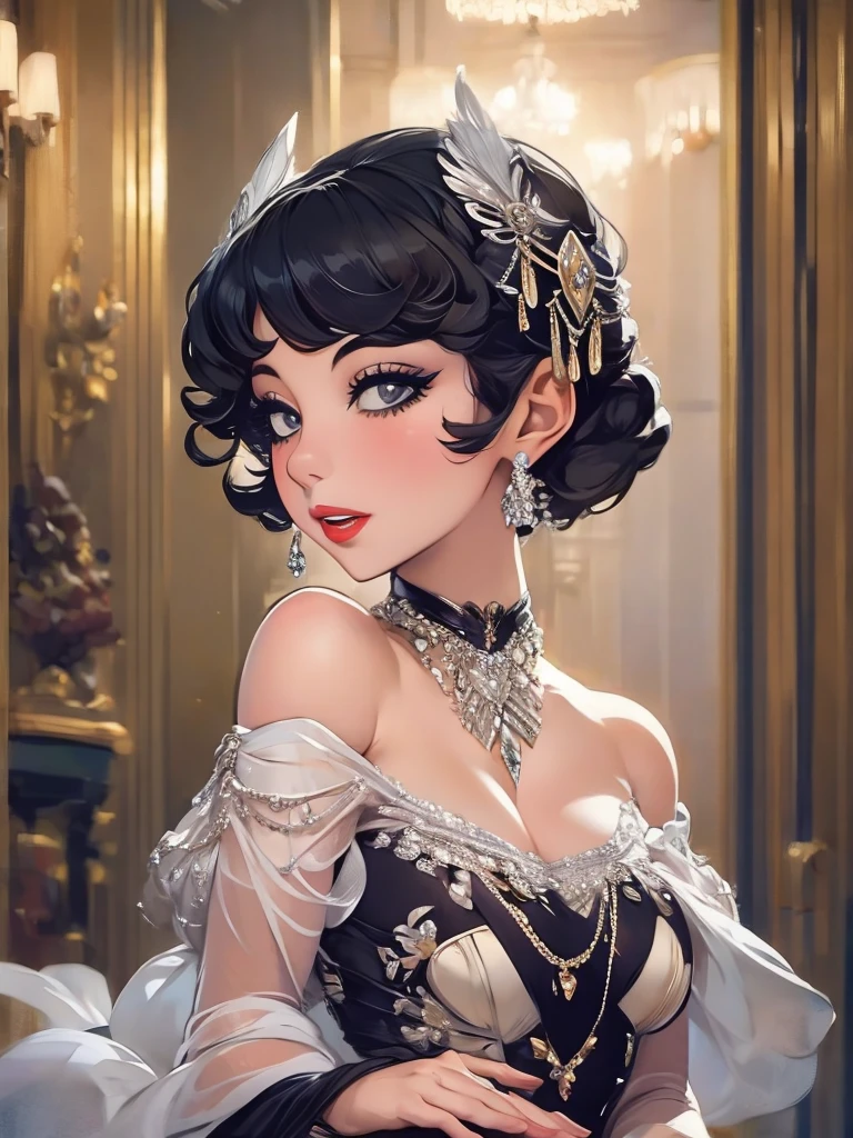 araffe woman in a flapper dress , a portrait inspired by Harrison Fisher, trending on cg society, art deco, 1920s vibes, wearing 1 9 2 0 s cloth hair, 1 9 2 0 s cloth style, 1 9 2 0 s style, 1920s style, wearing 1 9 2 0 s fashion