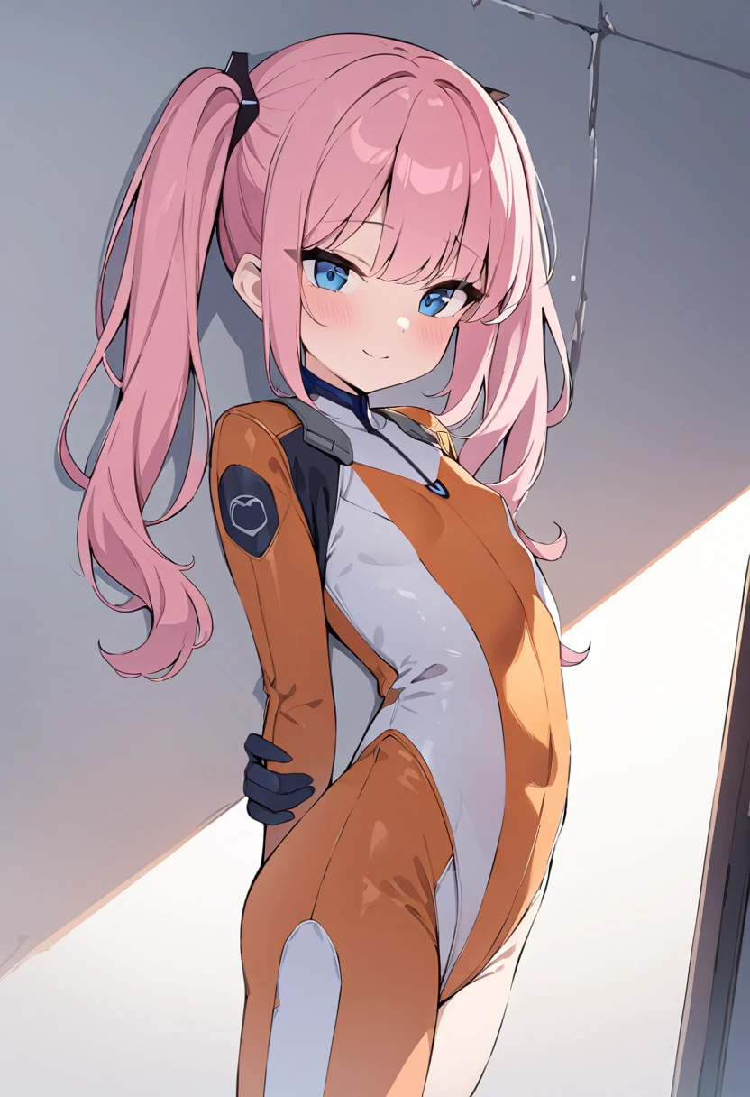 (masterpiece, top quality, very aesthetic, 4k、illustration), intricate detail, 1girl,leaning against a wall、(cowboy shot)、light smile、()、animated painting
Cute 、pink hair、twintails,middle hair,sidelock ,high ,blue eyes、pilot suit、small breasts,Slim 、