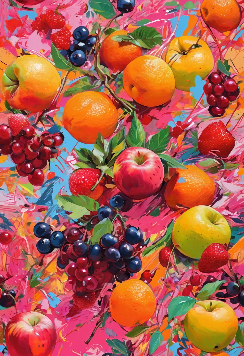 Graffiti, scribble, Comics by Petra Cortright, best quality, masterpiece, Fruits artwork, Representative work, official art, Professional, Ultra intricate detailed, 8k, Fruits art, colourful background 