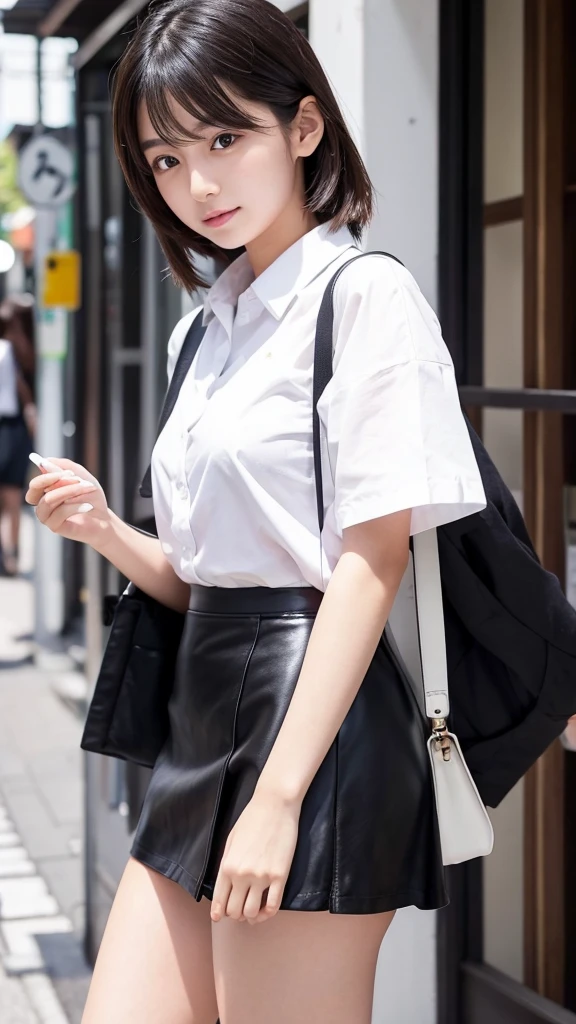 20-year-old Japan female、Beauty、White shirt and black mini skirt