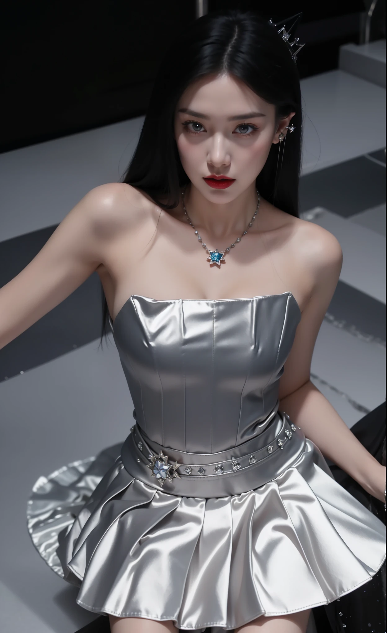 Imperial sister，Exquisite eyes，Frozen Queen，Put the crown on your head，Detailed facial expressions body，Tall and big，number，Leg length，4K，HD，meat，White translucent lace，Fair and plump figure，Pretty Face，Little cherry mouth，Beautiful and delicious（3D Royal Sisters），Glossy Gel Coat，Vampire Queen in luxurious robes，Crystal Gem Crown，Ultra-clear portrait photos(8K)，Dark eyeshadow，Sexy thick lips(Red lipstick)，Star-studded clothes，silk