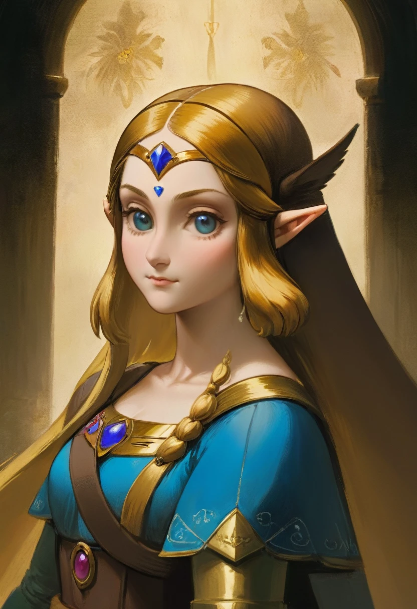 a masterful portrait done by Leonardo De Vinci of Princess Zelda, full body, ((anatomically correct: 1.5)) dynamic background, Ultra-high resolution, High Contrast, (masterpiece:1.5), highest quality, Best aesthetics), best details, best quality, highres, 16k, [ultra detailed], masterpiece, best quality, (extremely detailed), chumbasket art style, dvnc