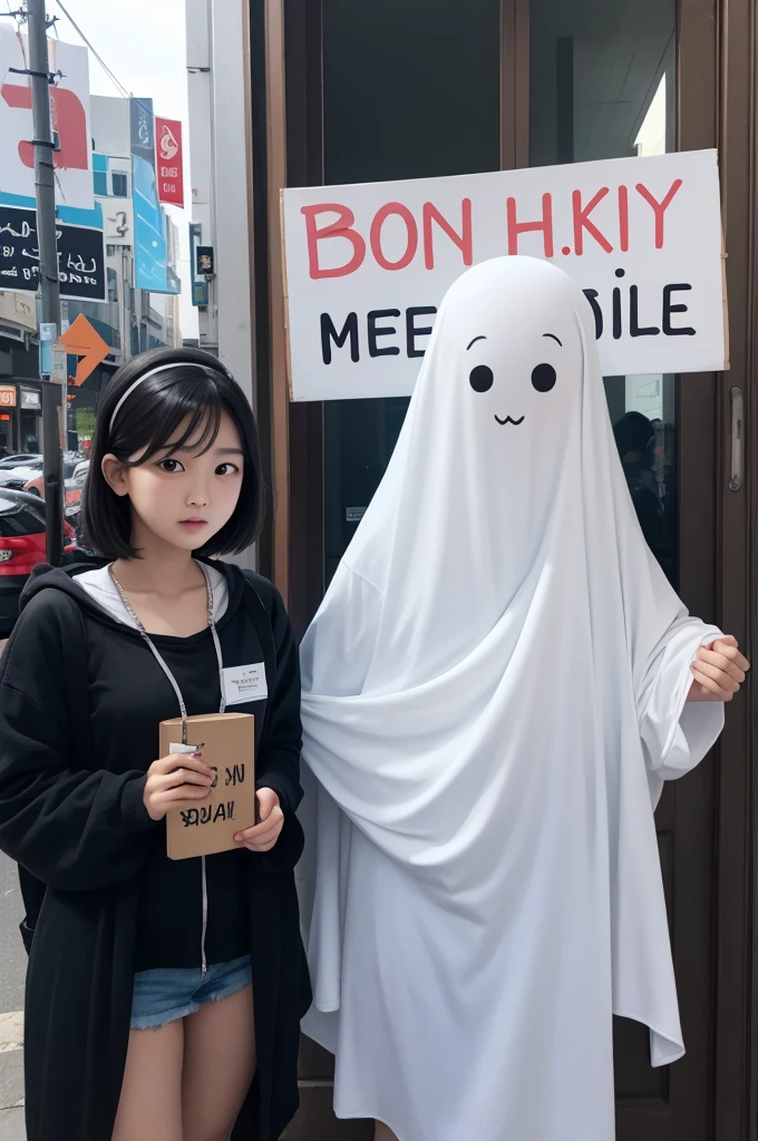A ghost holding a sign written x5555
