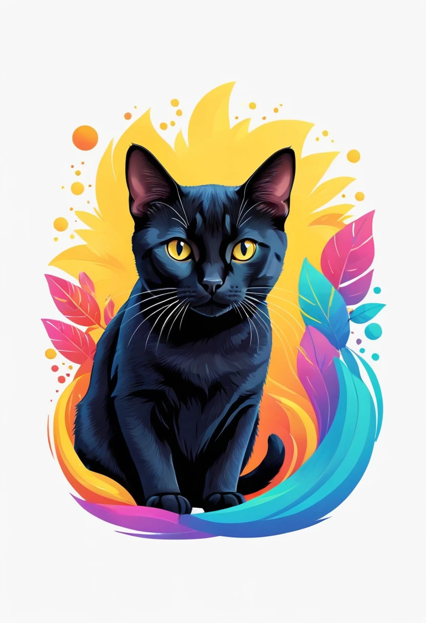 A t-shirt with graphic design art, flat illustration of a Bombay cat, cuddly, colorful tones, highly detailed cleanliness, imagem vectorial, photorealistic masterpiece, professional photograpy, plain white background, isometric, Vibrant, vector
