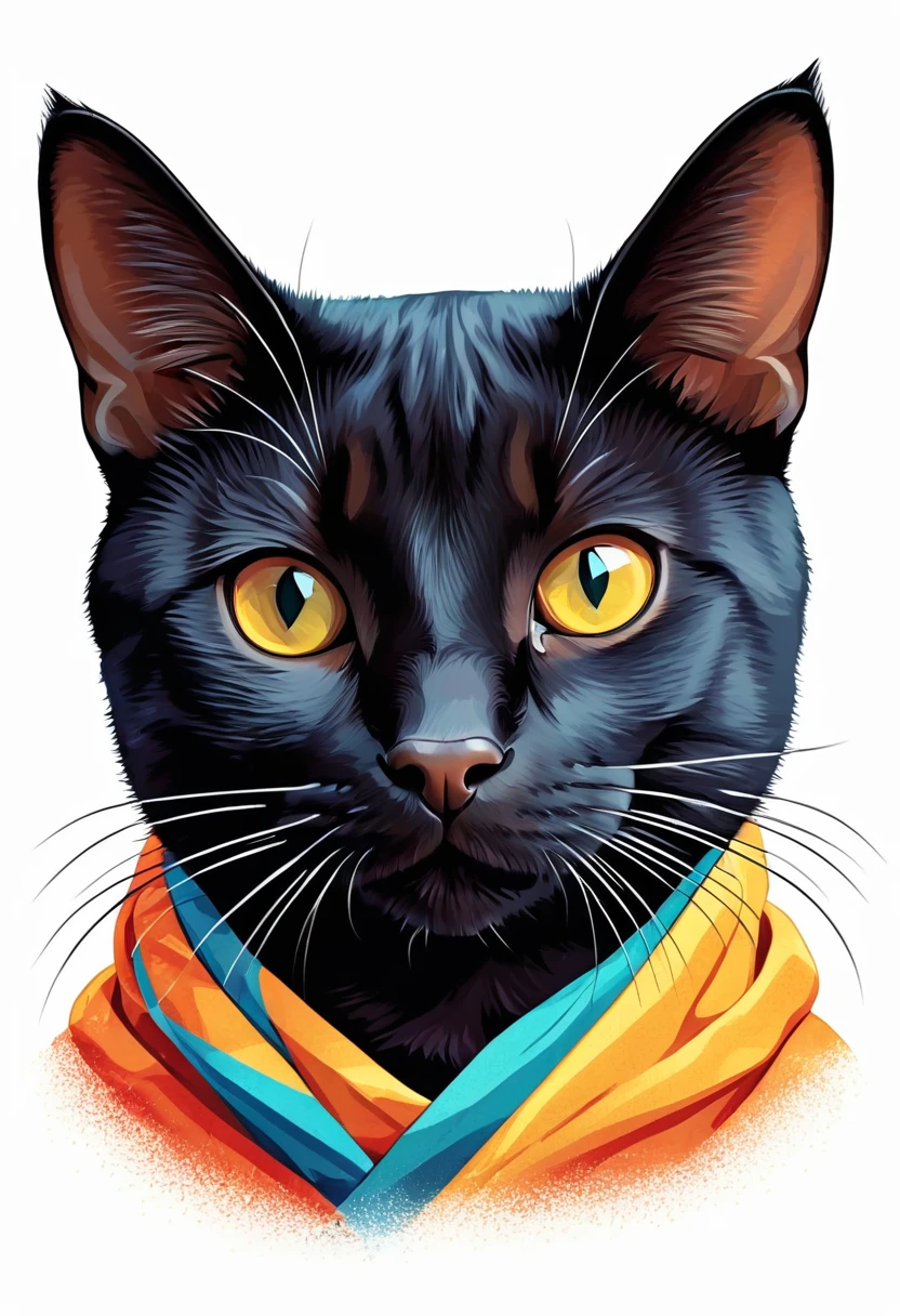A t-shirt with graphic design art, flat illustration of a Bombay cat,  cuddly, colorful tones, highly detailed cleanliness, imagem vectorial, photorealistic masterpiece, professional photograpy, plain white background, isometric, Vibrant, vector