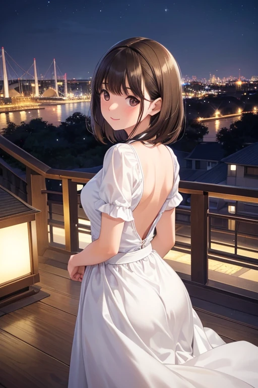 anegasaki nene、Shiny brown hair, short hair, Beautiful brown eyes、smile、Sparkling eyes, (Fine grain)、Super detailedな目、Very detailed顔, Very detailed目,


(One girl:1.3), (Realistic:1.4), (masterpiece, Highest quality, Highest quality, Official Art), 
Very detailed, Most detailed, (Super detailed), ((Very delicate and beautiful)), Cinematic Light,  Contemporary, 

She is standing at the station, At night, 
shirt, Long skirt, 
Upper Body, From above, 
shy, blush, (Turn around and look this way:1.4)