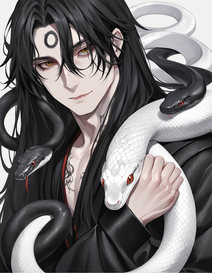 Long hair man,White snake and black snake coiled around