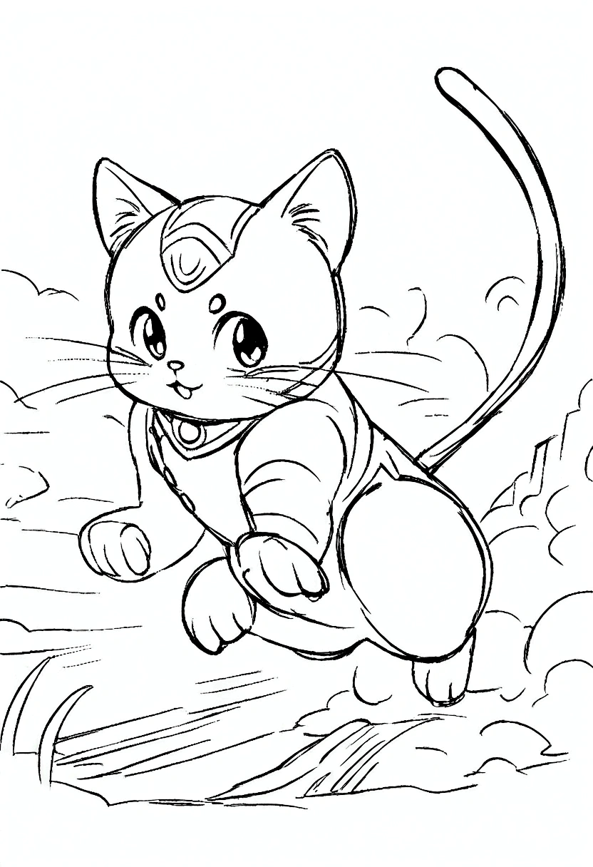 b/w kids sketch art coloring book page coloring, The lines are powerful, Thick lines, coloring page for kids, Retro Cat Color, Cat breeds, Under the city walls，Beautiful details, The background is super clear, Ultra-detailed backgrounds and firm lines. Egyptian cat style, Jump, Sketch Style, Full body animation (((((White background))))), Use only contours, Cartoon Style, Line Art, Coloring Book, 干净的Line Art, White background, Sketch Style many of the buttons watercolor style Sketch sketch