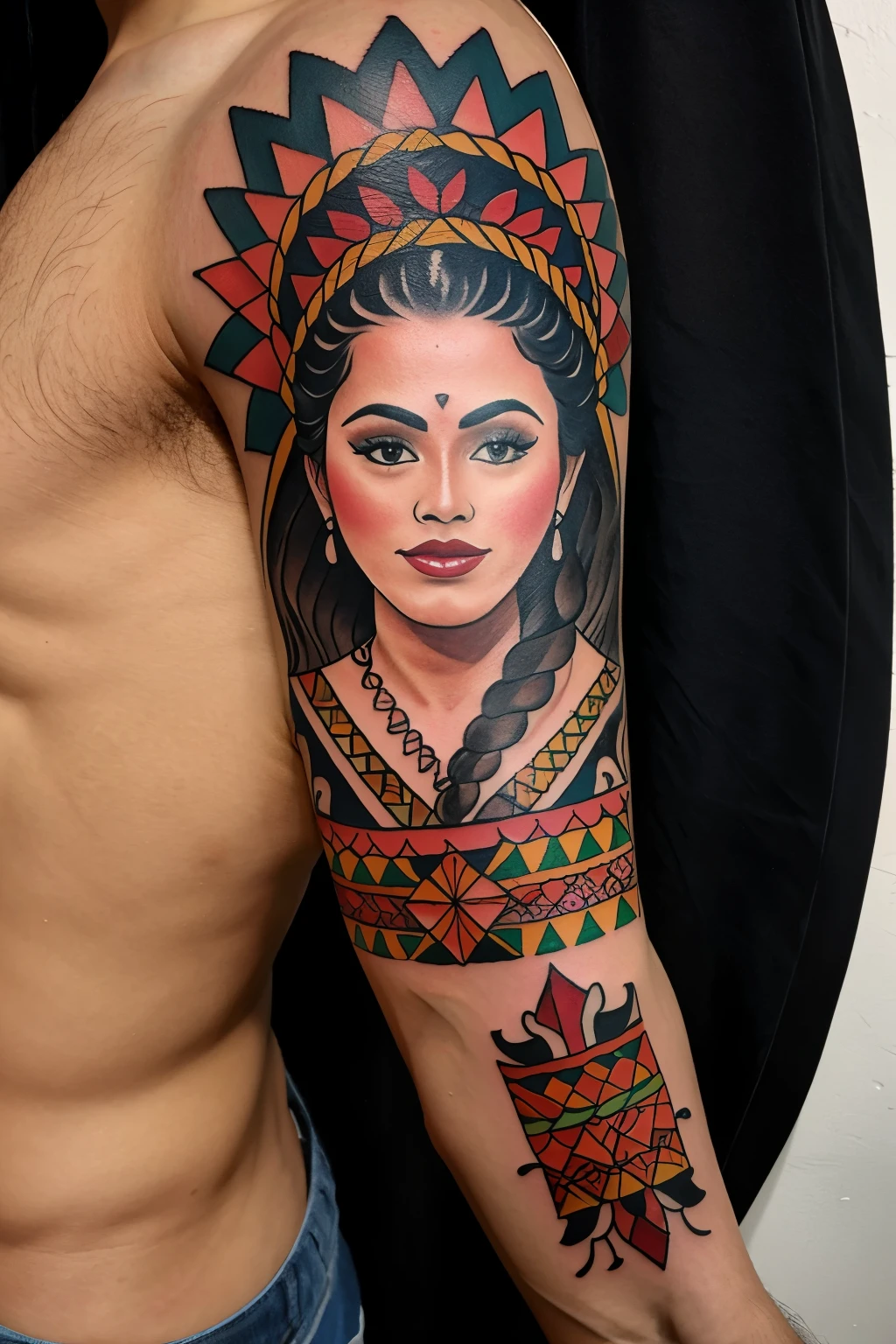 Mexican art tattoo on the entire arm