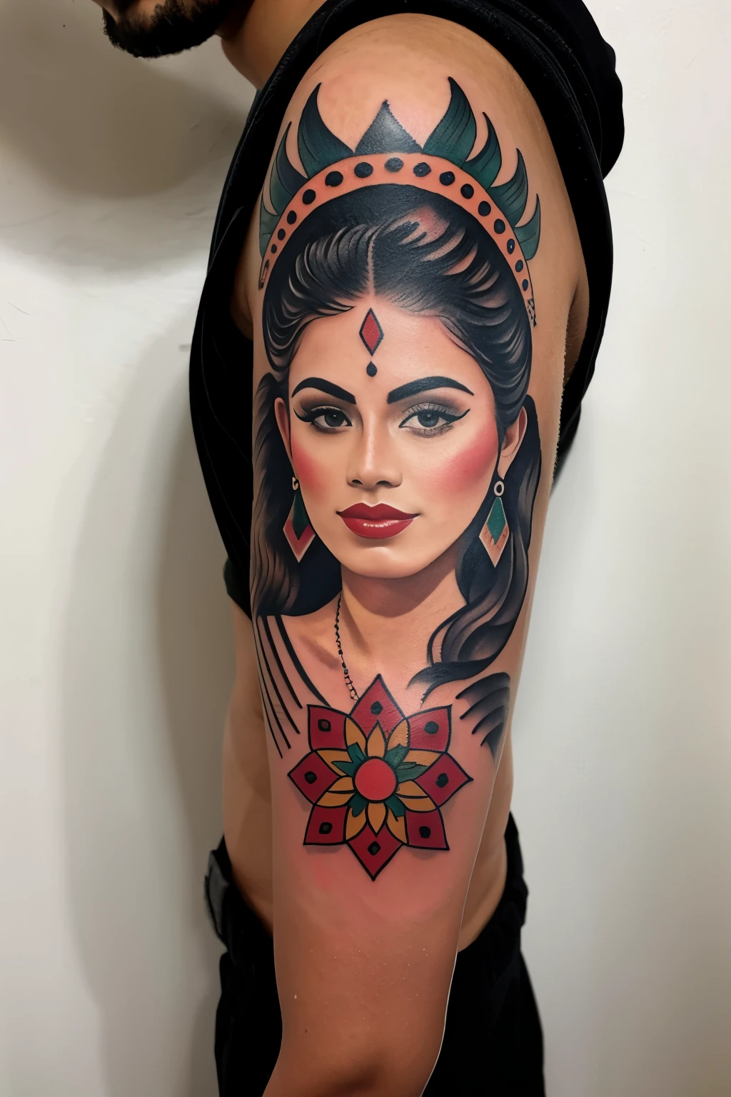 Mexican art tattoo on the entire arm 