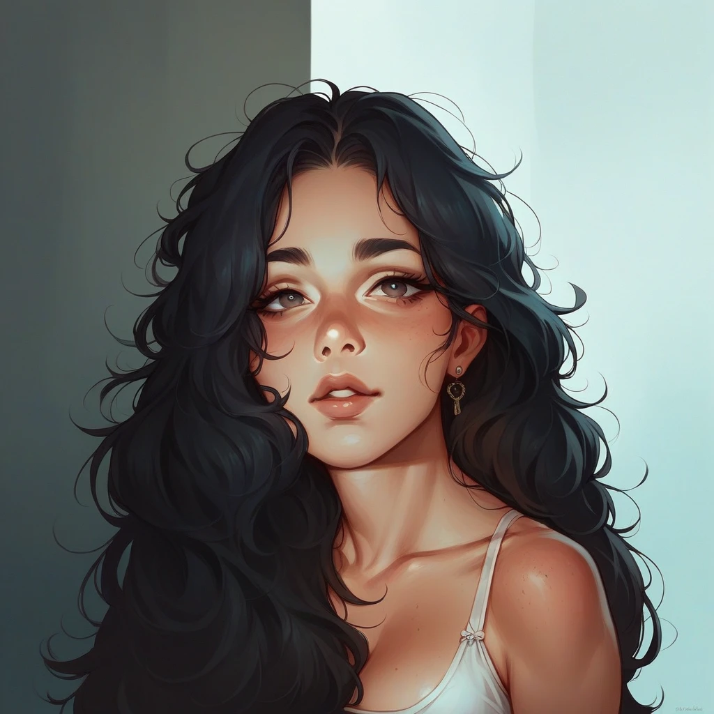 Woman dark hair in dessous, big 