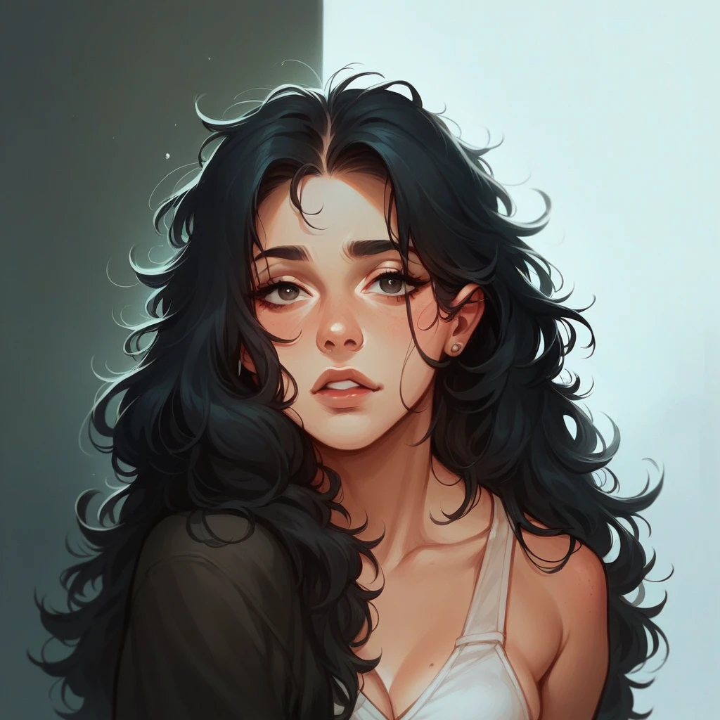 Woman dark hair in dessous, big 