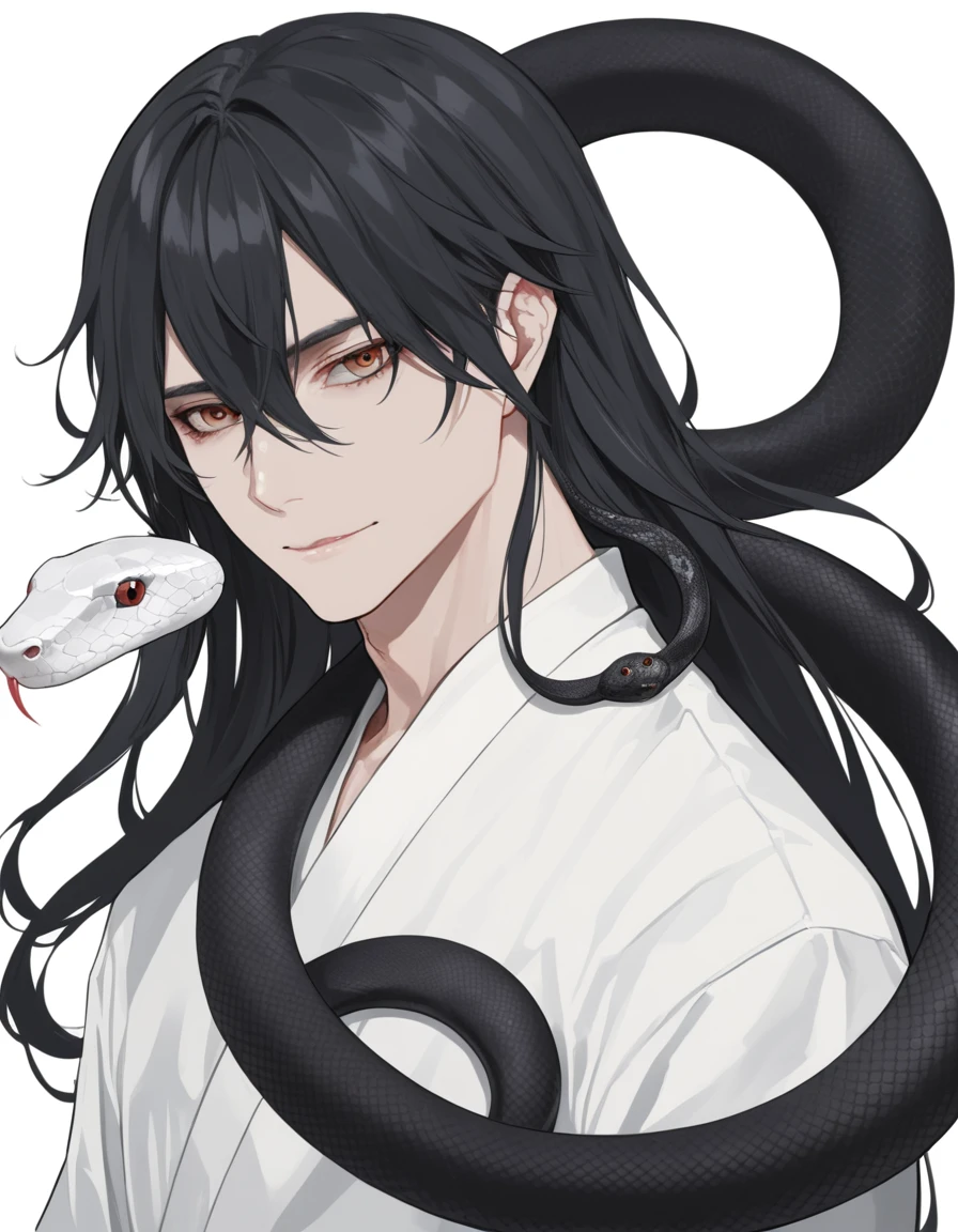 Long hair man,White snake and black snake coiled around