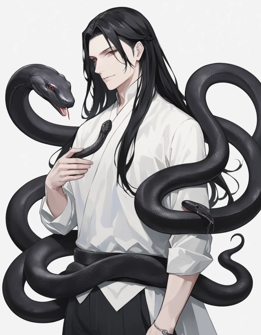 Long hair man,White snake and black snake coiled around