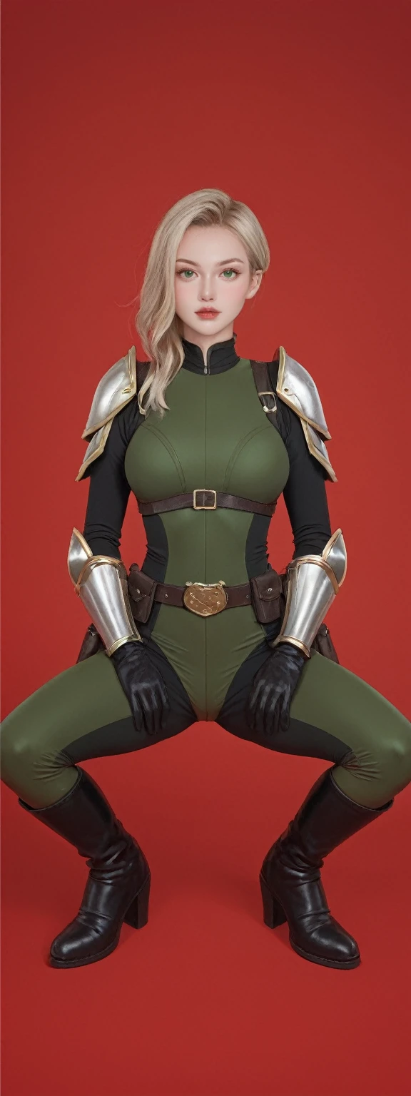 score_9,score_8_up,score_7_up,
red background,1girl,solo,looking at viewer,squatting cowgirl position,spread legs,full body,lemon0035,green bodysuit,black bodysuit,armor,belt,gloves,pouch,mask,boots,