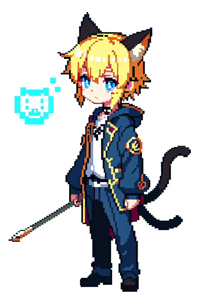 Cat ears boy, cute, beautiful eyes, RPG、Pixel Art