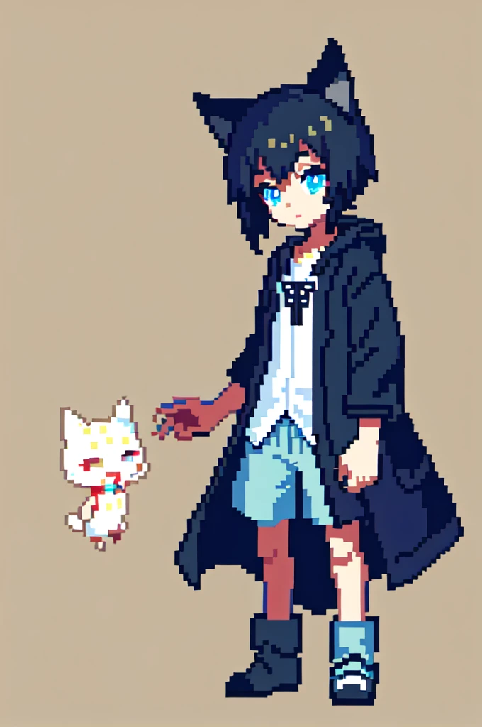 Cat ears boy, cute, beautiful eyes, RPG、Pixel Art
