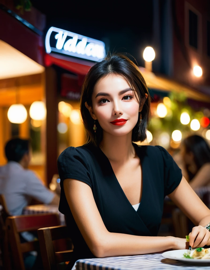pretty woman at the restaurants in the night