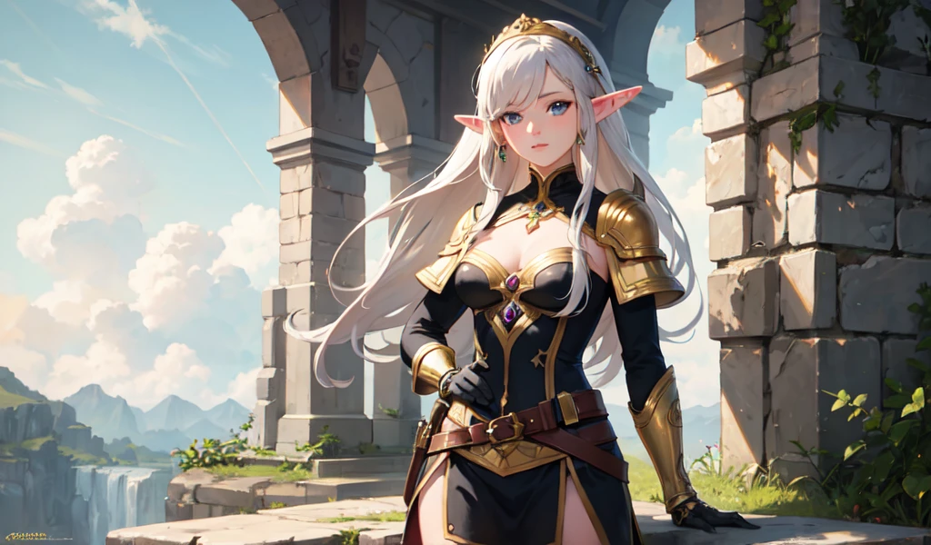 ((Highest quality)), ((masterpiece)), (detailed),Beautiful elf woman,Adventurer,