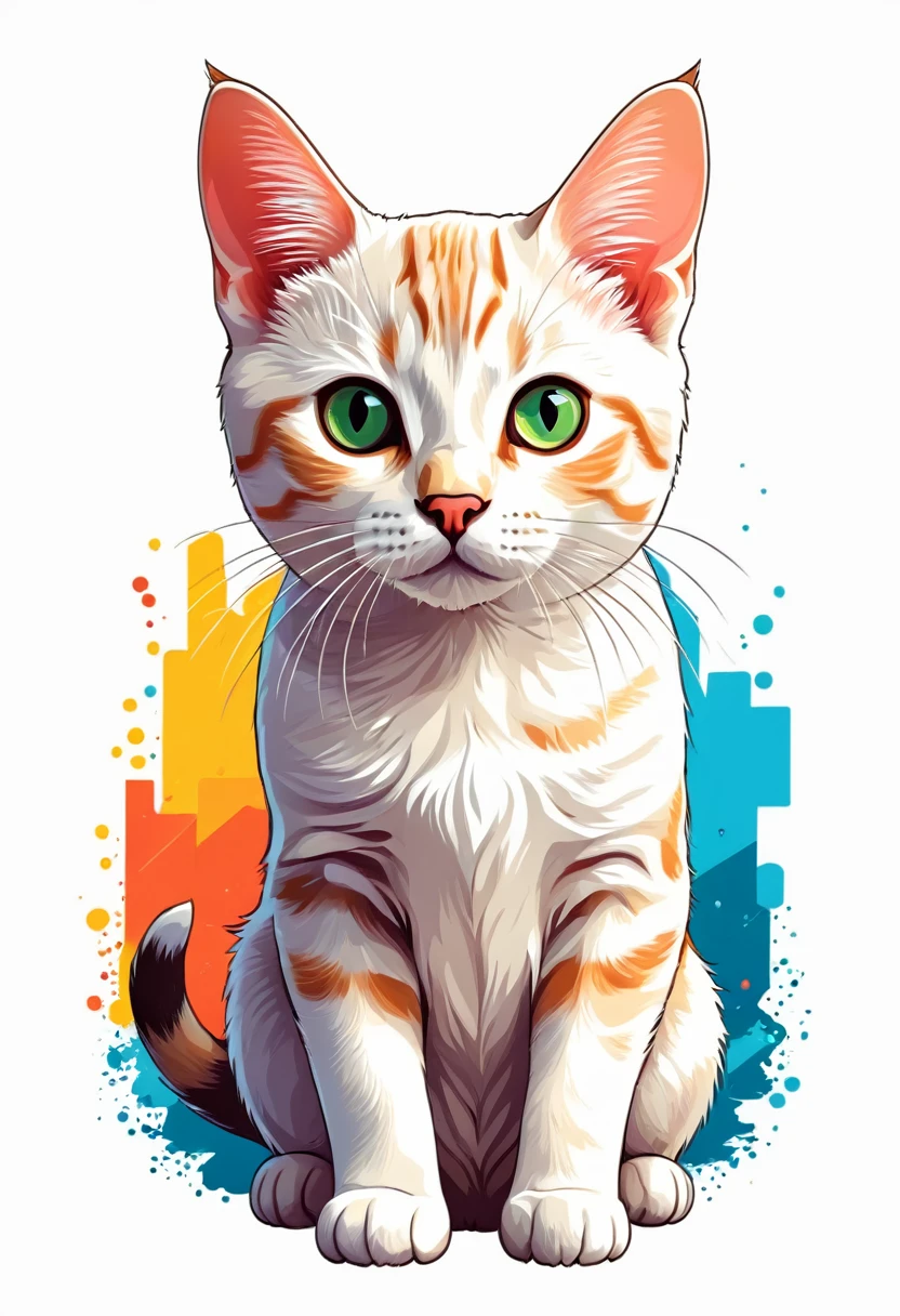 A t-shirt with graphic design art, flat illustration of a Burmilla cat,  cuddly, colorful tones, highly detailed cleanliness, imagem vectorial, photorealistic masterpiece, professional photograpy, plain white background, isometric, Vibrant, vector